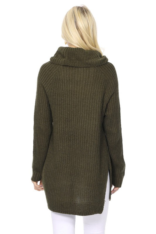 Turtleneck Oversized Waffle Knit Tunic Sweater