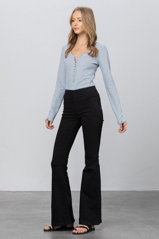 MID-RISE BANDED WIDER FLARE JEANS