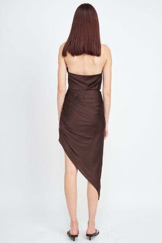 Asymmetrical Satin Halter Dress