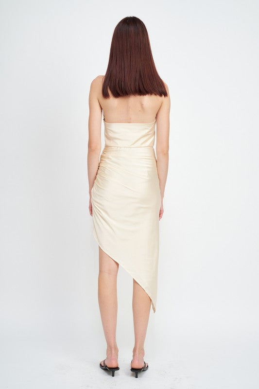 Asymmetrical Satin Halter Dress