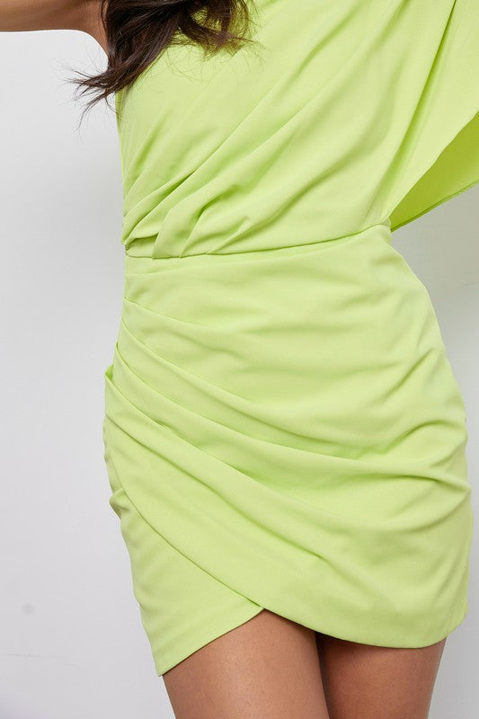 One Shoulder Lime Wrap Dress