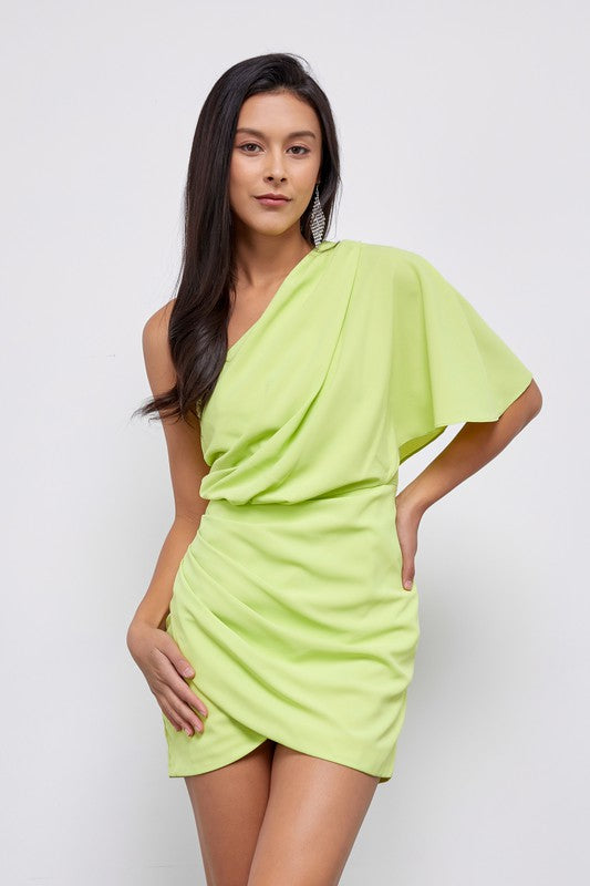 One Shoulder Lime Wrap Dress