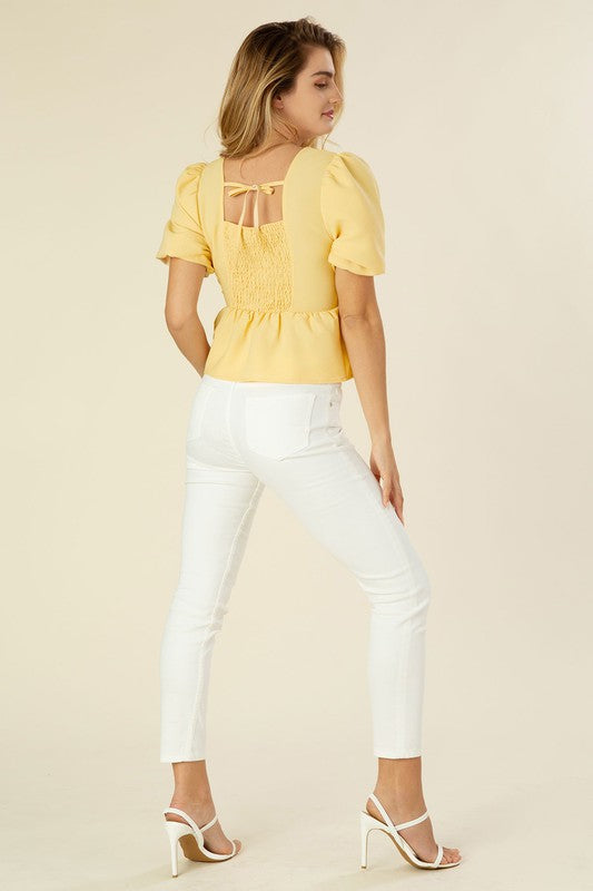 Bubble Sleeved Peplum Blouse