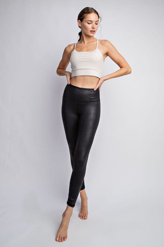 Faux Crackle Leather Full-Length Leggings