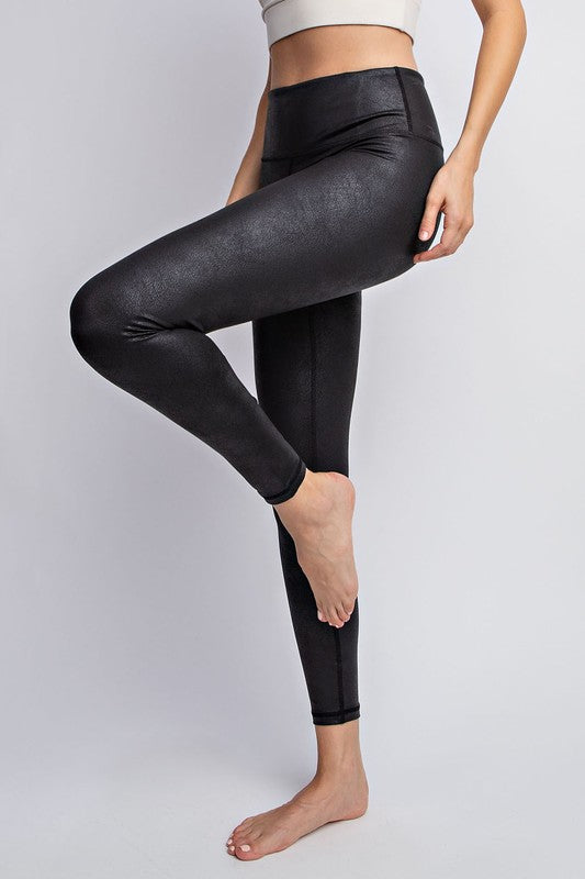 Faux Crackle Leather Full-Length Leggings