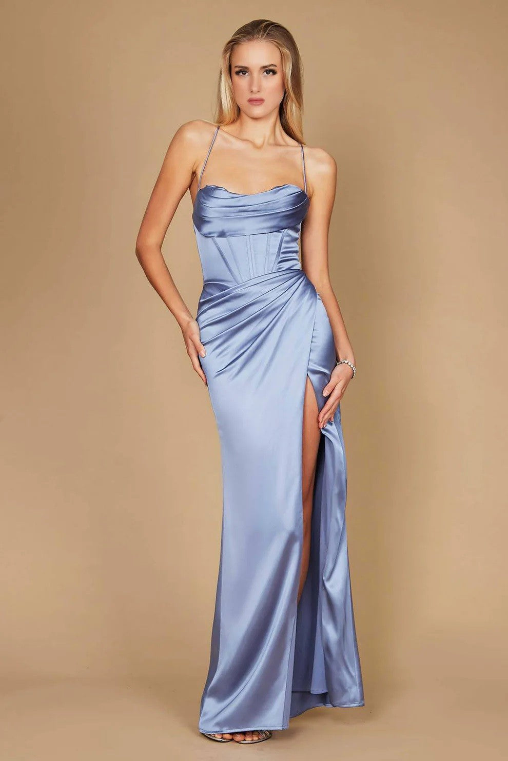 Draped Corset Cowl Long Dress